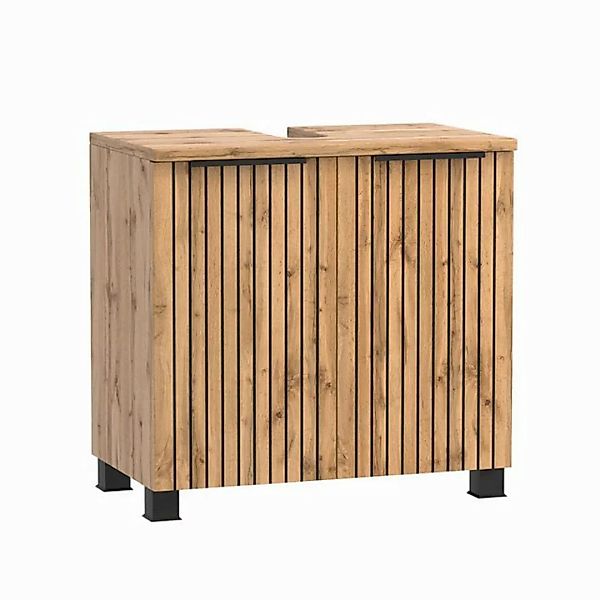 Waschbeckenunterschrank 60cm, Eiche mit gestreifter Front, LIVINGSTON-03 günstig online kaufen