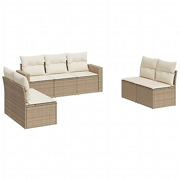 vidaXL 7-Tlg Garten-Sofagarnitur mit Kissen Beige Poly Rattan 3251165 günstig online kaufen