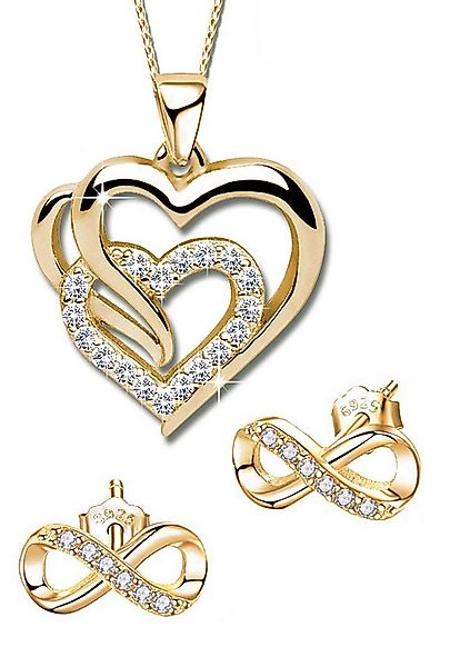 Limana Schmuckset 925 Silber gold Herz vergoldet Damen Kette mit Ohrringe O günstig online kaufen