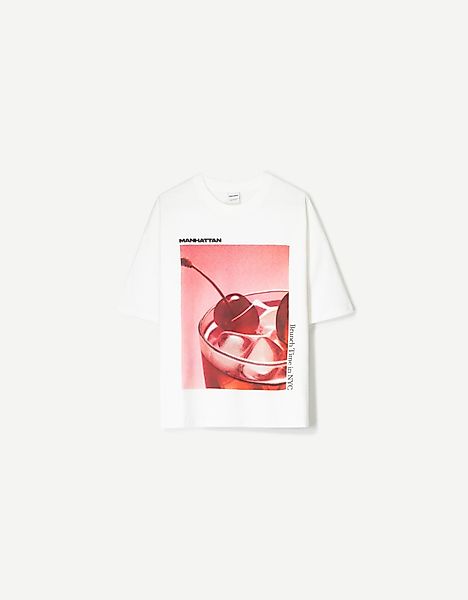 Bershka Oversize-T-Shirt Mit Print Damen L Rohweiß günstig online kaufen