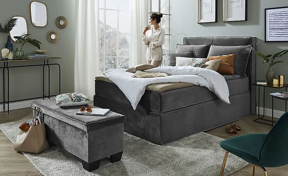 Boxi Boxspringbett 140 x 200 cm mit trendigem Keder Boxi Urban ¦ grau ¦ Maß günstig online kaufen