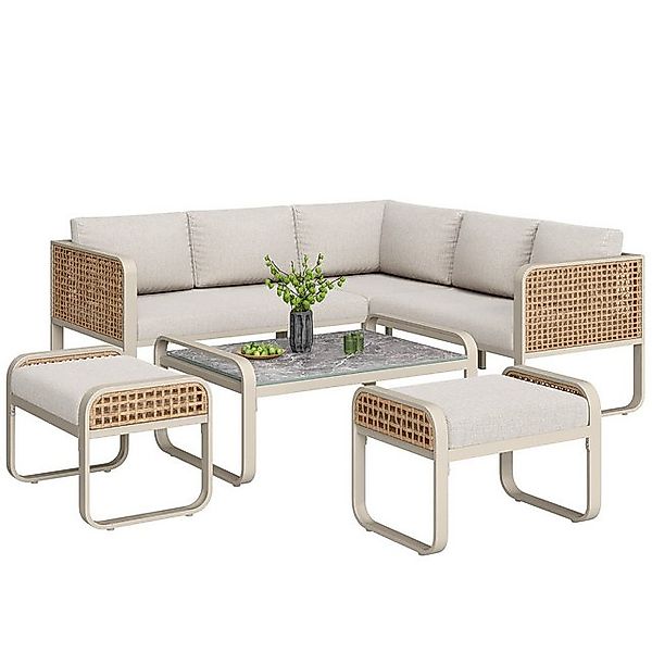 OKWISH Sofa Gartenmöbelset,mit verzinktem Eisengestell, Luxuriöses Rattan G günstig online kaufen