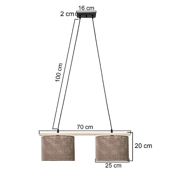 Hängeleuchte Zigana, braun gemustert, 2-flammig, Stoff, Holz günstig online kaufen