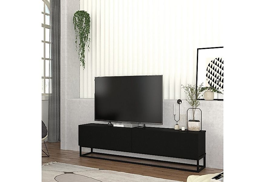 en.casa TV-Schrank »Nolven« langes Gestell 180 x 32 x 47 cm Schwarz günstig online kaufen