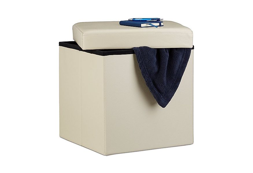 relaxdays Sitzhocker Faltbarer Sitzhocker Kunstleder, Creme günstig online kaufen