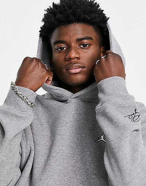 Nike – Jordan – Fleece-Kapuzenpullover in Grau günstig online kaufen