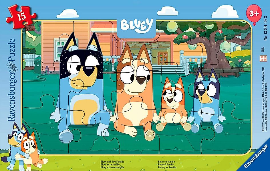 Ravensburger Rahmenpuzzle Bluey und ihre Familie, 15 Puzzleteile, Made in E günstig online kaufen