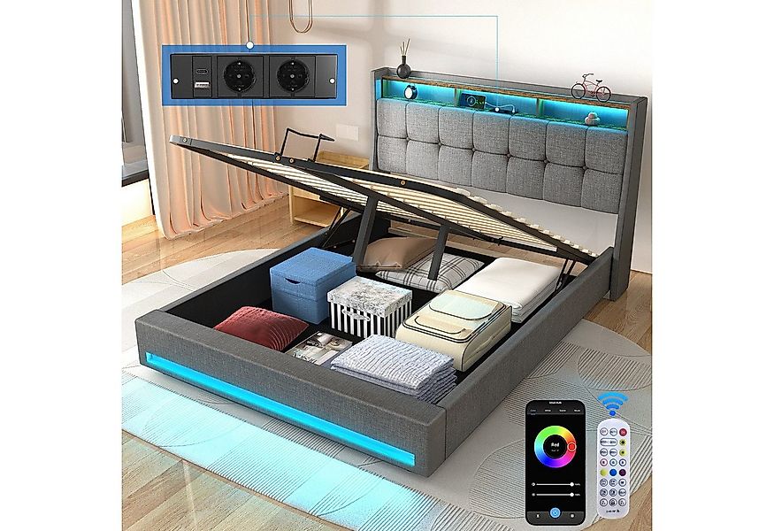 WILGOON Polsterbett Stauraumbett Doppelbett mit LED Licht Hydraulisch anheb günstig online kaufen