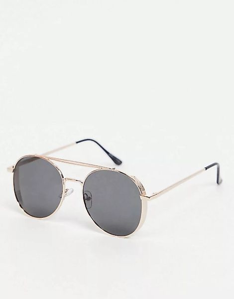 Pieces – Pilotensonnenbrille mit Rahmen in Gold und getönten Gläsern in Sch günstig online kaufen