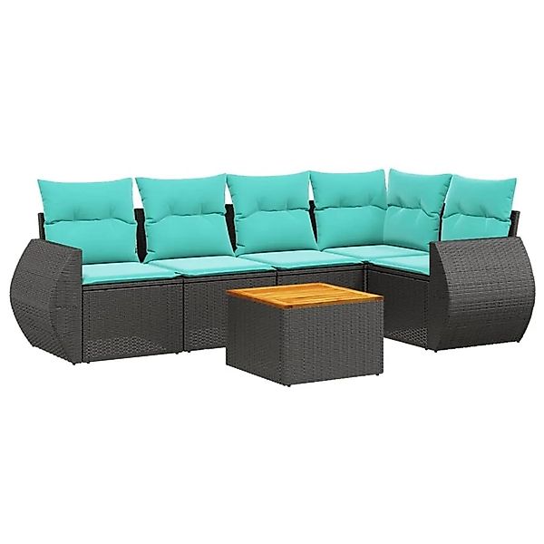 vidaXL 6-Tlg Gartensofa-Set mit Kissen Schwarz Polyrattan 3224993 günstig online kaufen
