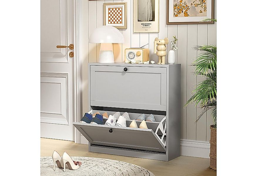 VOWNER Schuhschrank mit 2 Klappen, Schuhregal Schmal, 80 x 24 x 80 cm günstig online kaufen