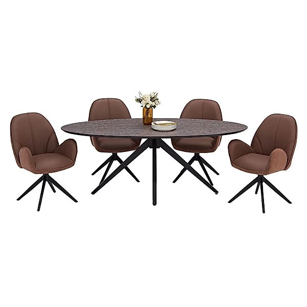 Homestyle4u Essgruppe mit 4 Stühlen Drehbar Braun Esstisch Oval 3008 günstig online kaufen