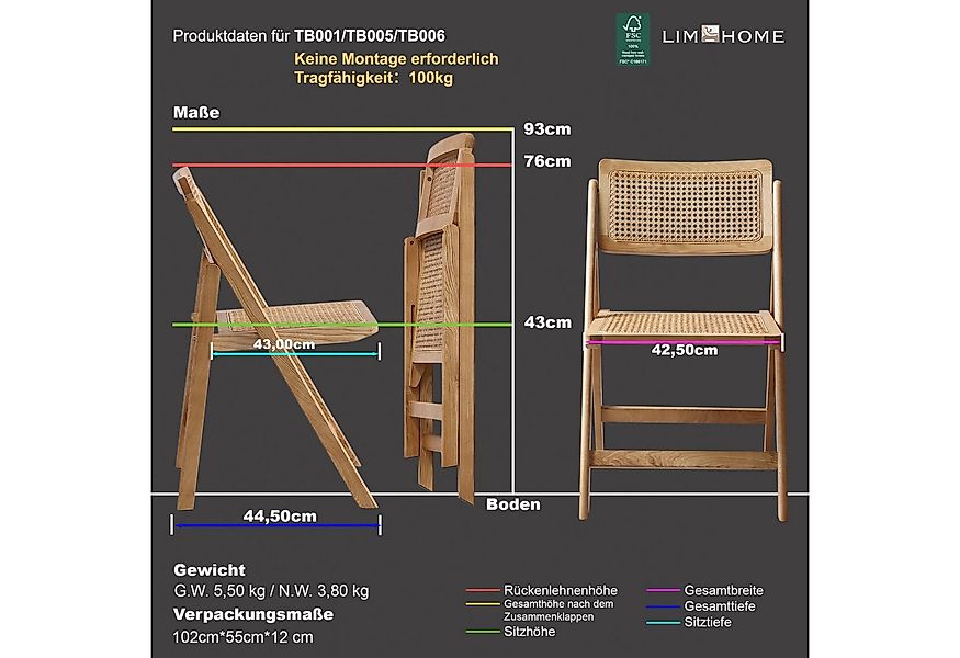 LIM HOME Klappstuhl TB000 (Packung, 1 St), Gestell aus Massiveholz FSC®, Si günstig online kaufen