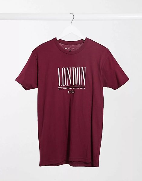 ASOS DESIGN – Oversize-T-Shirt mit London-Logo in Dunkelrot günstig online kaufen