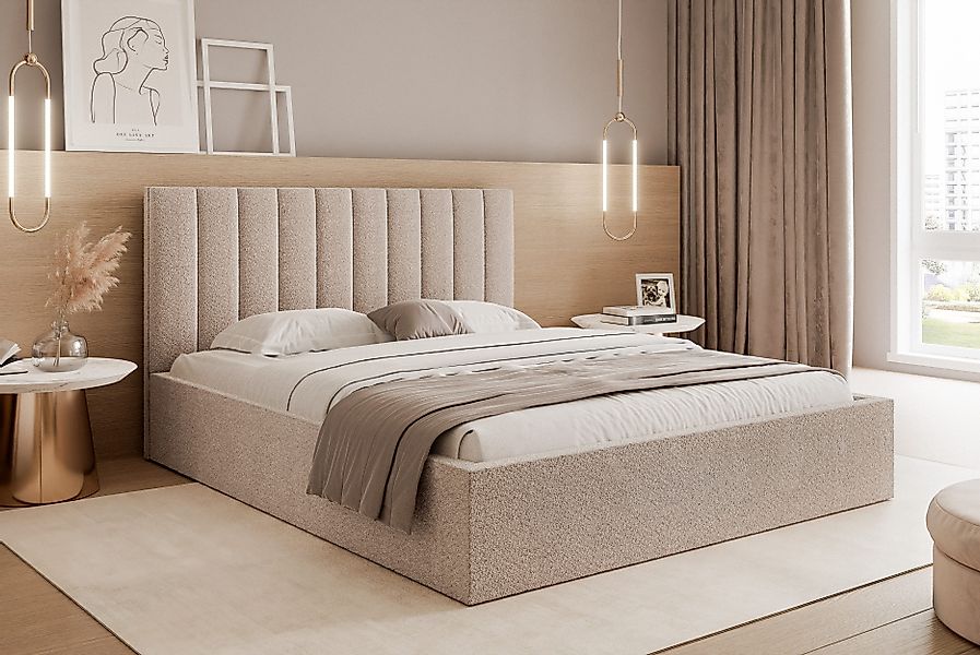 Goldstoff Polsterbett Modernes Bett mit Stauraum günstig online kaufen