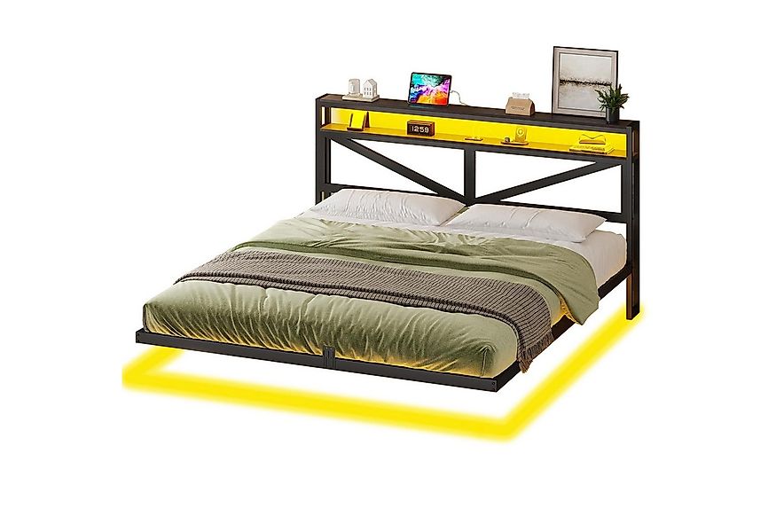 MSMASK Metallbett modernes Bettrahmen mit LED-Beleuchtung und USB-Ladeansch günstig online kaufen
