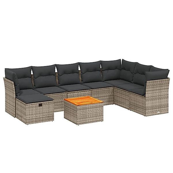 vidaXL 9-Tlg Garten-Sofagarnitur mit Kissen Grau Poly Rattan 3264763 günstig online kaufen