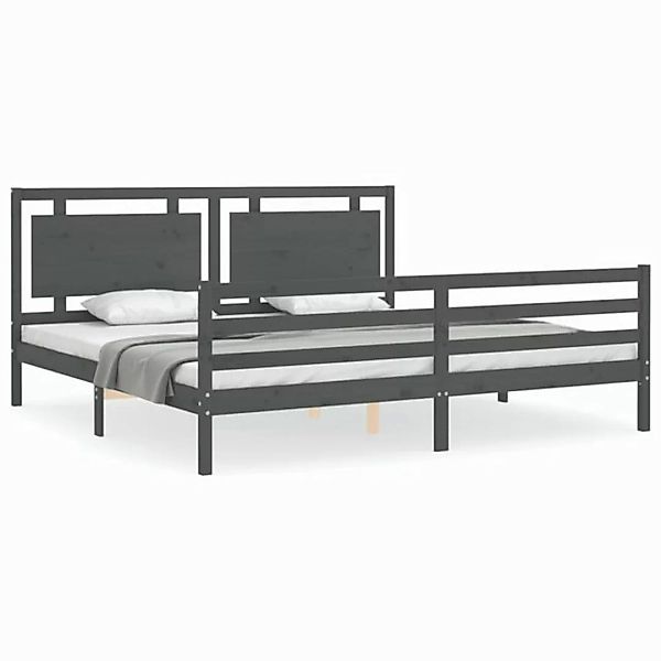 vidaXL Bett Massivholzbett mit Kopfteil Grau 200x200 cm günstig online kaufen