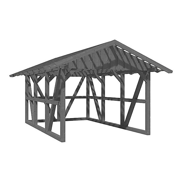 Skan Holz Carport Schwarzwald m. Dachlattung u. Rückwand 424 x 600 cm Grau günstig online kaufen