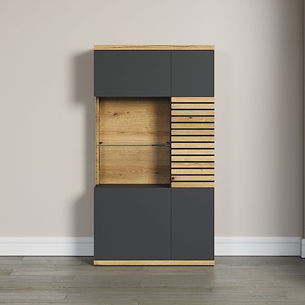 INOSIGN Highboard "Galway" Vitrine in angesagter Rillenoptik mit viel Staur günstig online kaufen