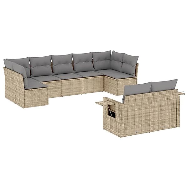 vidaXL 9-Tlg Garten-Sofagarnitur mit Kissen Beige Poly Rattan 3220618 günstig online kaufen