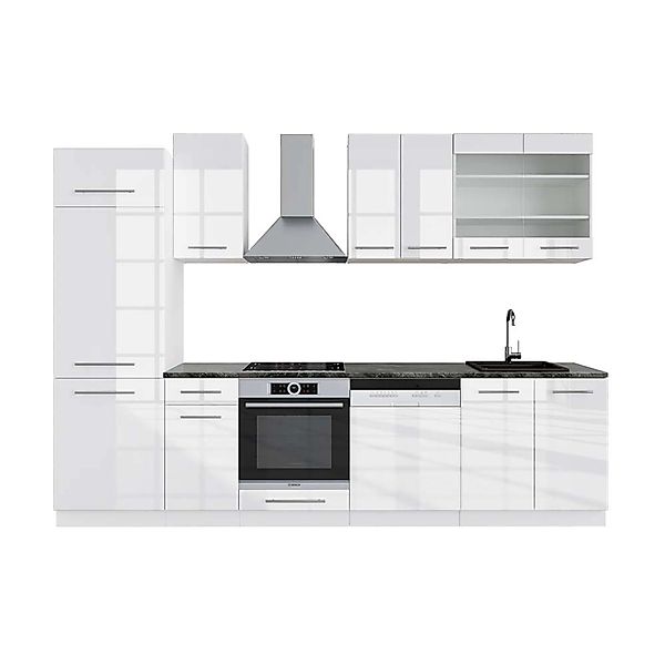 Vicco Fame-Line Küchenzeile Weiß Hochglanz/Weiß 300 cm AP Anthrazit günstig online kaufen