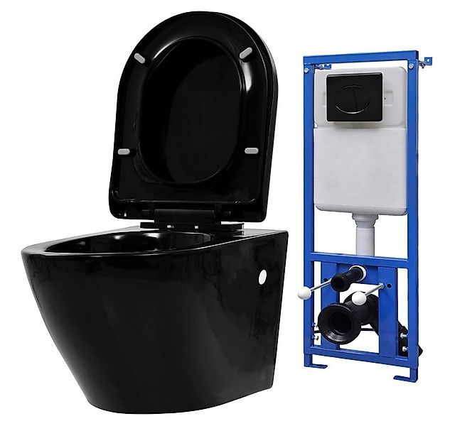 vidaXL Tiefspül-WC Hänge-Toilette mit Unterputzspülkasten Keramik Schwarz günstig online kaufen
