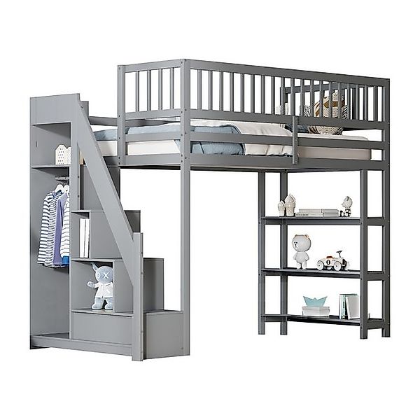 Flieks Hochbett Kinderbett 90x200cm mit Kleiderschrank, günstig online kaufen