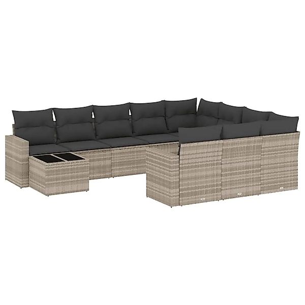 vidaXL 11-Tlg Garten-Sofagarnitur mit Kissen Hellgrau Poly Rattan 3251869 günstig online kaufen