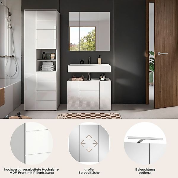 welltime Badmöbel-Set "Biel, Höhe 190 cm, Hochschrank, Unterschrank, Spiege günstig online kaufen