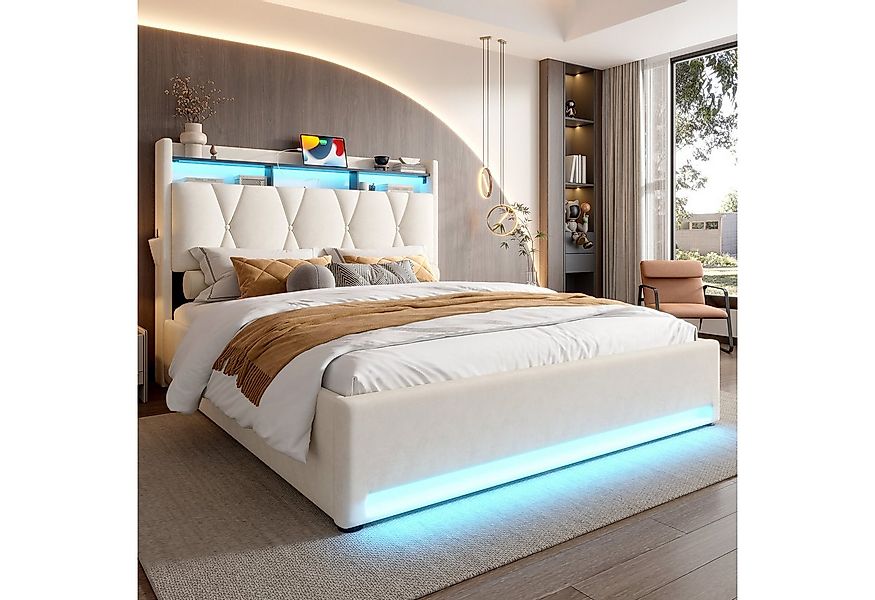 KLAM HOME Polsterbett 140x200 & 160x200 cm mit Lattenrost und weichem Bezug günstig online kaufen