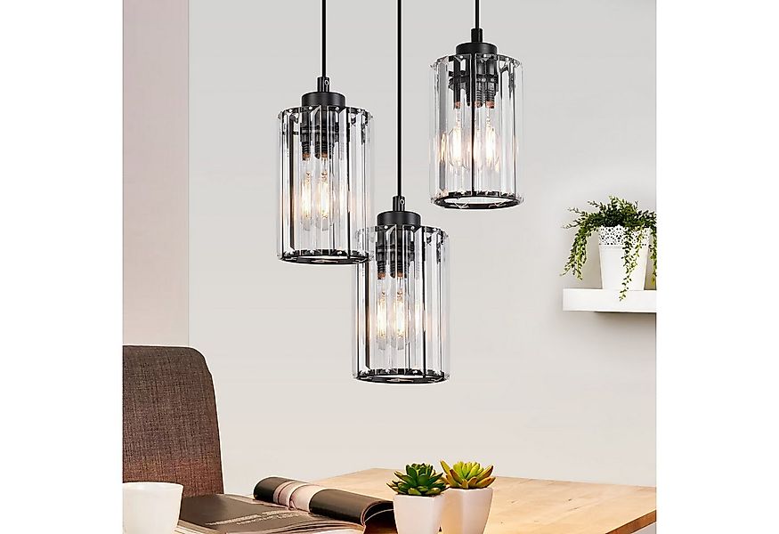 Nettlife Pendelleuchte Kristall Modern Wohnzimmer 3 Flammig E27 Schwarz Ess günstig online kaufen