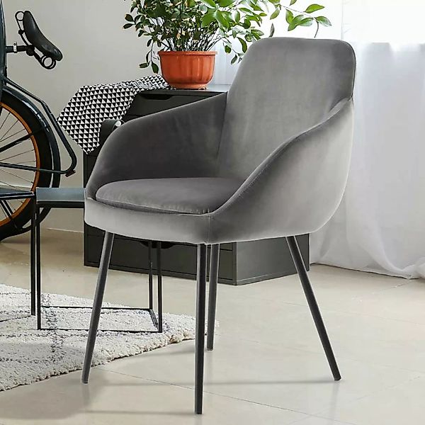 Esstisch Stühle in Grau Samt Eisengestell in Schwarz (2er Set) günstig online kaufen