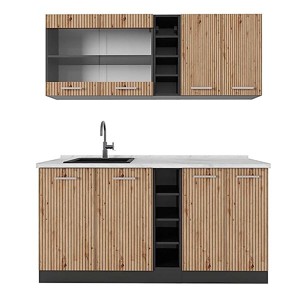 Vicco R-Line Singleküche Artisan Eiche/Anthrazit 160 cm AP Marmor ohne E-Ge günstig online kaufen