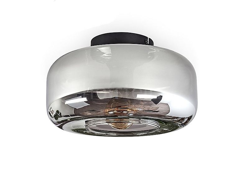 hofstein Deckenleuchte runde Deckenlampe aus Metall/Glas in Schwarz/Rauchfa günstig online kaufen