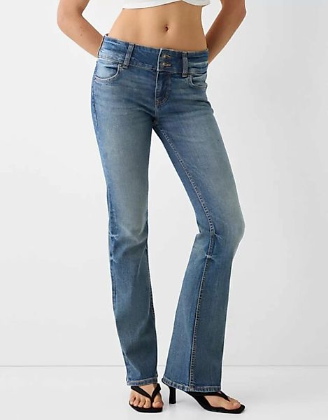 Bershka Low Waist Bootcut-Jeans Damen 34 Ausgewaschenes Blau günstig online kaufen
