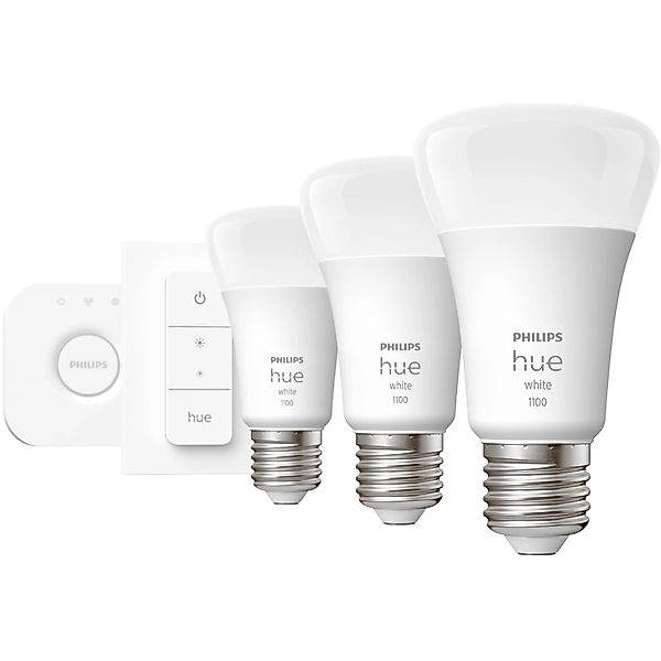 Philips Hue Starter-Set 3x Leuchtmittel E27 inkl. Dimmschalter und Hue Brid günstig online kaufen