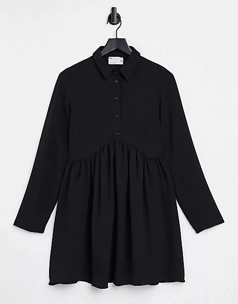 ASOS DESIGN – Gesmoktes Mini-Hemdkleid in Schwarz günstig online kaufen