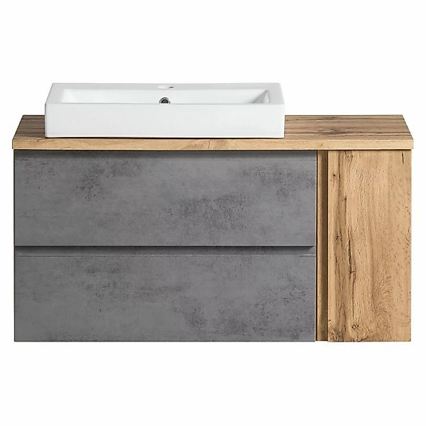 Held Möbel Waschtisch Ancona 105 cm Betongrau-Wotaneiche - Becken links günstig online kaufen