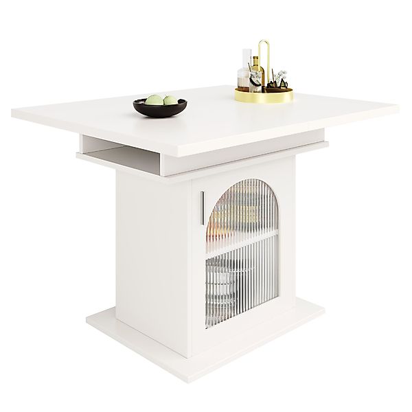 Ausziehbarer Esstisch mit 3 Ablageebenen und Glastüren, 110-140x80x76 cm, W günstig online kaufen