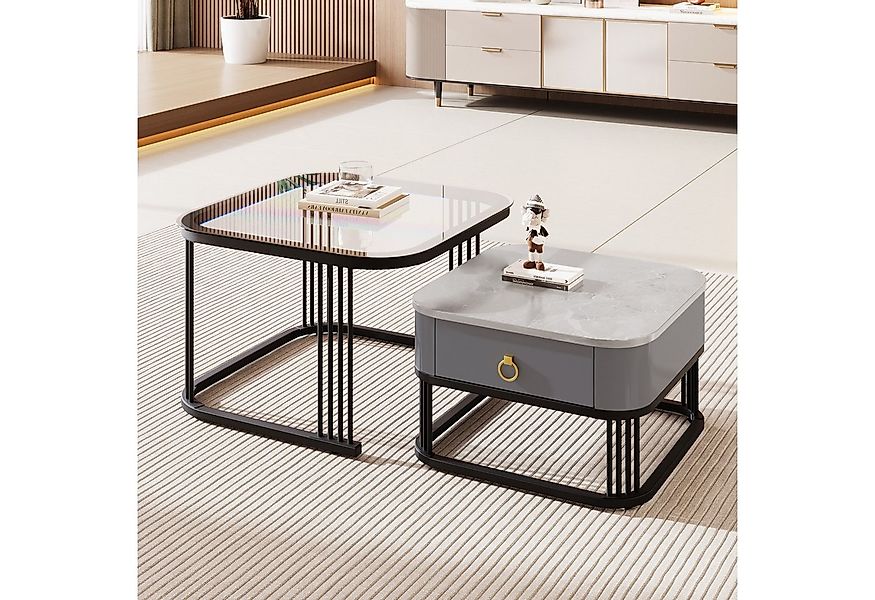 Furnishings Home Couchtisch Hochglänzende Marmoroptik und Glasplatte mit Sc günstig online kaufen
