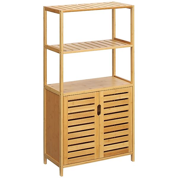 kleankin Badezimmerschrank Bambus Badschrank mit 2 Lamellentüren, 2 offene günstig online kaufen