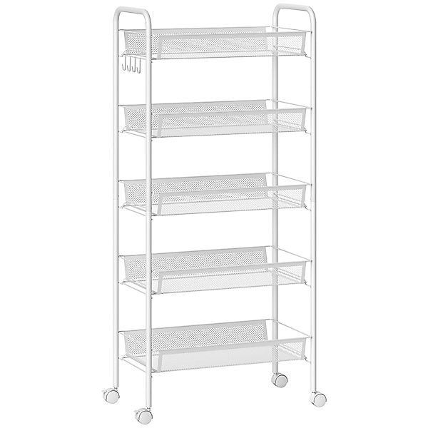 HOMCOM Servierwagen mit 5 Ebenen Küchenwagen mit abnehmbar Korb Haken Griff günstig online kaufen