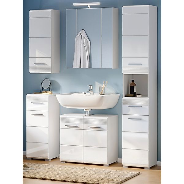 Inn.Furn Badmöbel-Set Weiß Hochglanz 5-teilig 150 cm Viel Stauraum Leon günstig online kaufen
