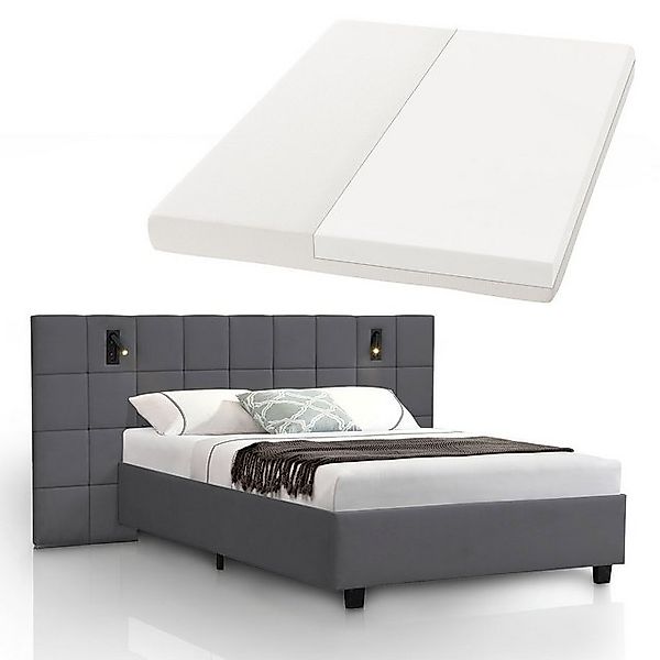 Juskys Polsterbett Luzano, 140x200 cm, mit LED, Matratze & Lattenrost, Samt günstig online kaufen