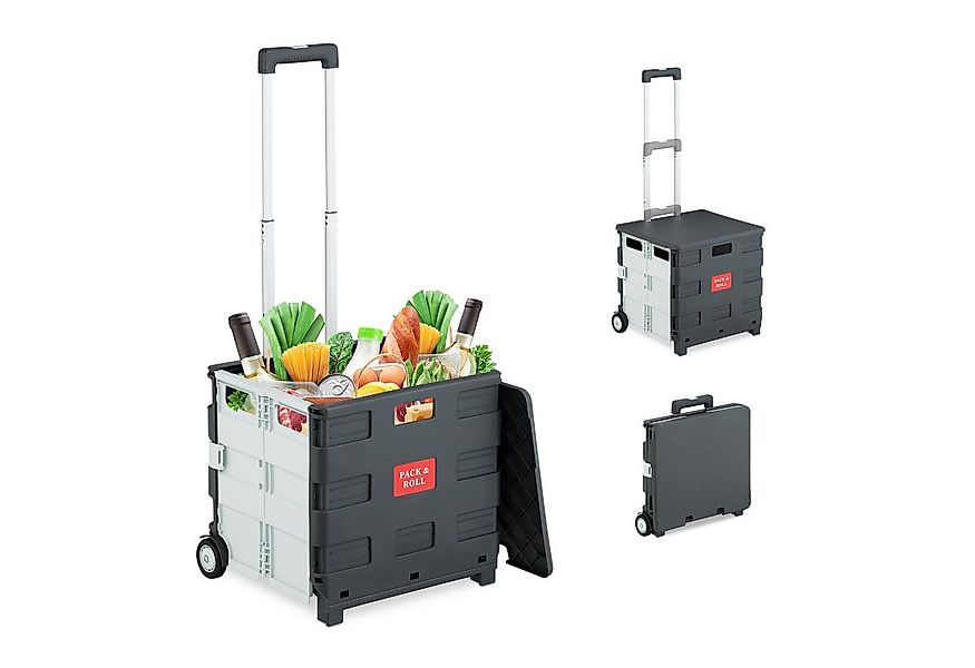 relaxdays Einkaufstrolley Klappbarer Einkaufstrolley mit Deckel, weiß günstig online kaufen