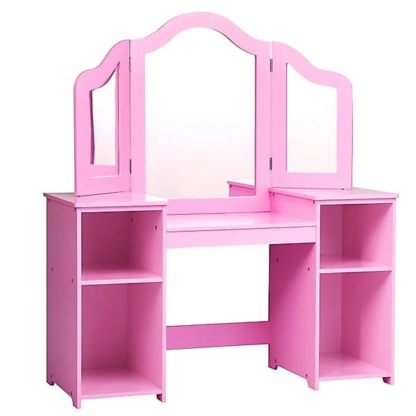 Costway 2 In 1 Kinder Schminktisch mit Spiegel Ohne Stuhl Rosa günstig online kaufen