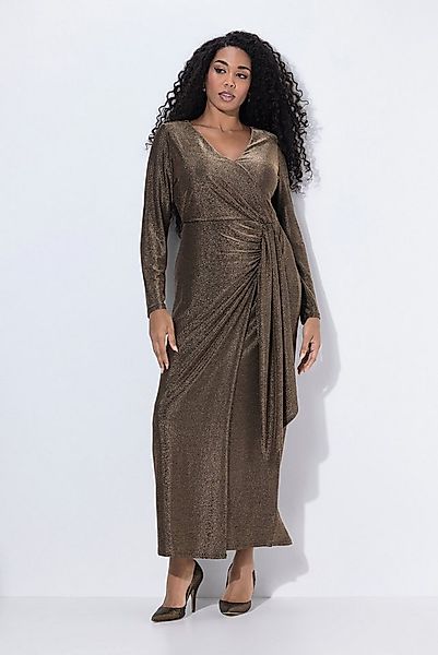 Ulla Popken Cocktailkleid Maxikleid Glitter Wickeleffekt V-Ausschnitt günstig online kaufen