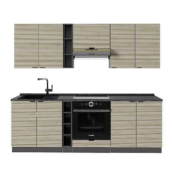 Vicco Fame-Line Küchenzeile Eiche Paneel/Anthrazit 235 cm AP Anthrazit ohne günstig online kaufen