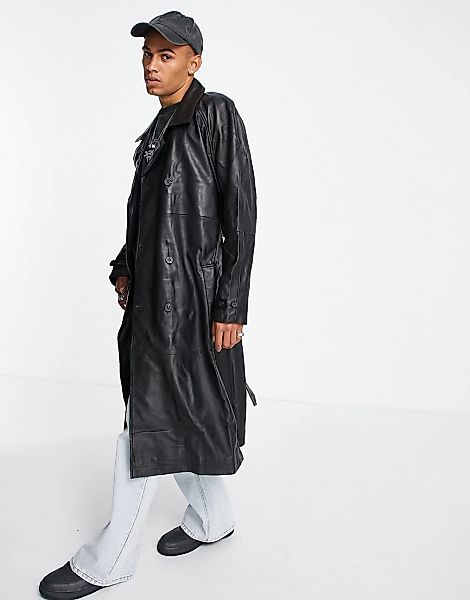ASOS DESIGN – Lang geschnittener Trenchcoat aus Leder in Schwarz günstig online kaufen